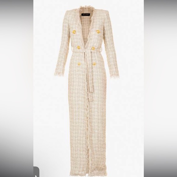 BALMAIN Tweed Fringe Trim Long Maxi Sweater Jacket 40 6 8 - Picture 4 of 11